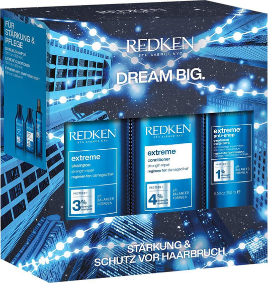 Redken Pflegeset Mit Shampoo 300Ml, Conditioner 300Ml & Anti-Snap Spray 250Ml Für Sprödes Und Geschädigtes Haar, anti Haarbruch, Mit Interlock Protein Network, Extreme