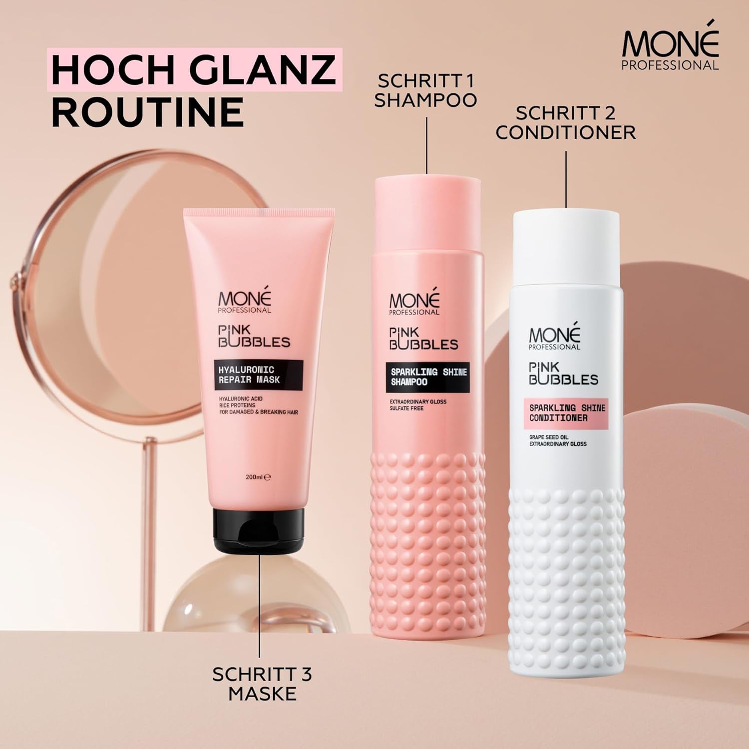 MONÉ PROFESSIONAL - Shampoo Für Coloriertes Haar, Intensiver Glanz - Haarshampoo Damen Ohne Sulfate, Parabene Und Schädliches Silikon - Intensiver Farbschutz - Nährend & Geschmeidig - 300 Ml